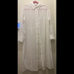 Zara Cotton Duster Cover-up button up front eyelet floral side-slits long